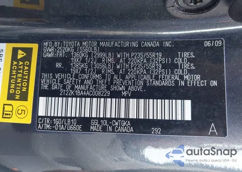 2010 Lexus Rx 350 из США, поврежденный, VIN 2T2ZK1BA4AC008229